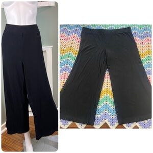 LOFT Black XXL Ribbed Stretchy Cropped Wide Leg Pants Gaucho Capri XXLarge Crop